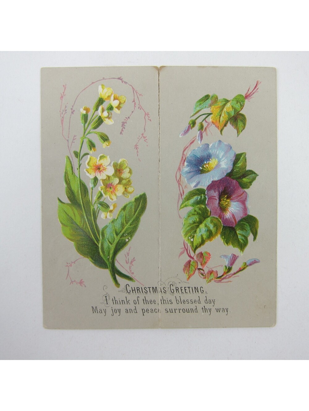 Victorian Christmas Card Boy Serving Tea Girl Picking Berries Flowers Antique